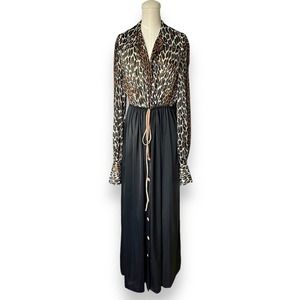 VTG 60s Vanity Fair Leopard Print Black Dressing Gown Hostess Nylon House Dress